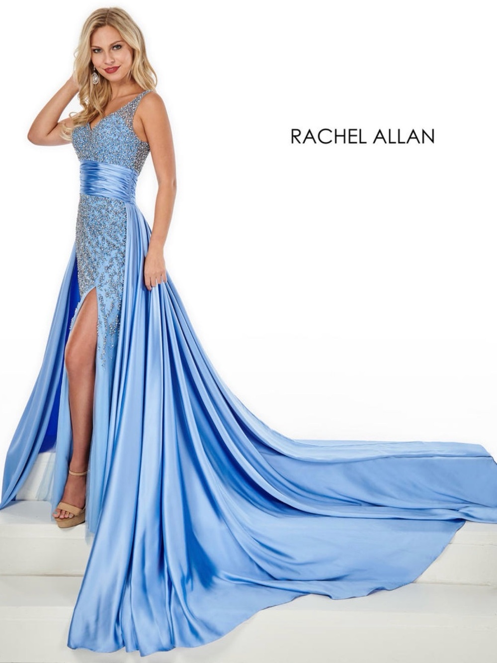 Rachel Allan Prima Donna 5111 Powder Blue Beaded Gown NWT Size 10